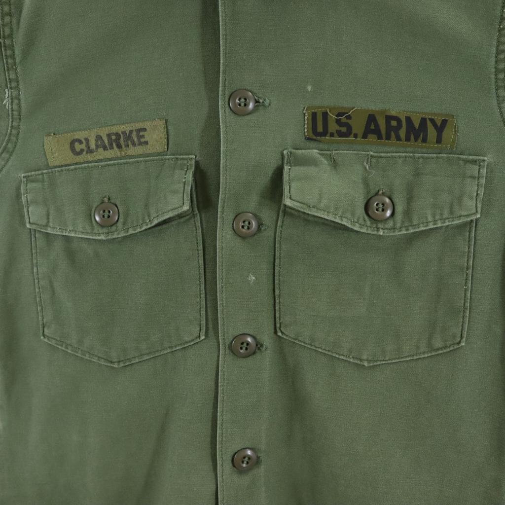 US ARMY 70s DSA Cotton Sateen Long Sleeve Military Shirt 14 1/2 Khaki Men's Used
