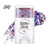 Women Makeup Stick Independence Day Body Glitter Stick, Patriotic USA Flag Face Hair Accessories, Sparkling Red White Blue for 4th of July
