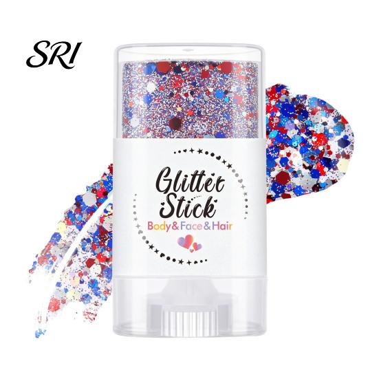 Women Makeup Stick Independence Day Body Glitter Stick, Patriotic USA Flag Face Hair Accessories, Sparkling Red White Blue for 4th of July