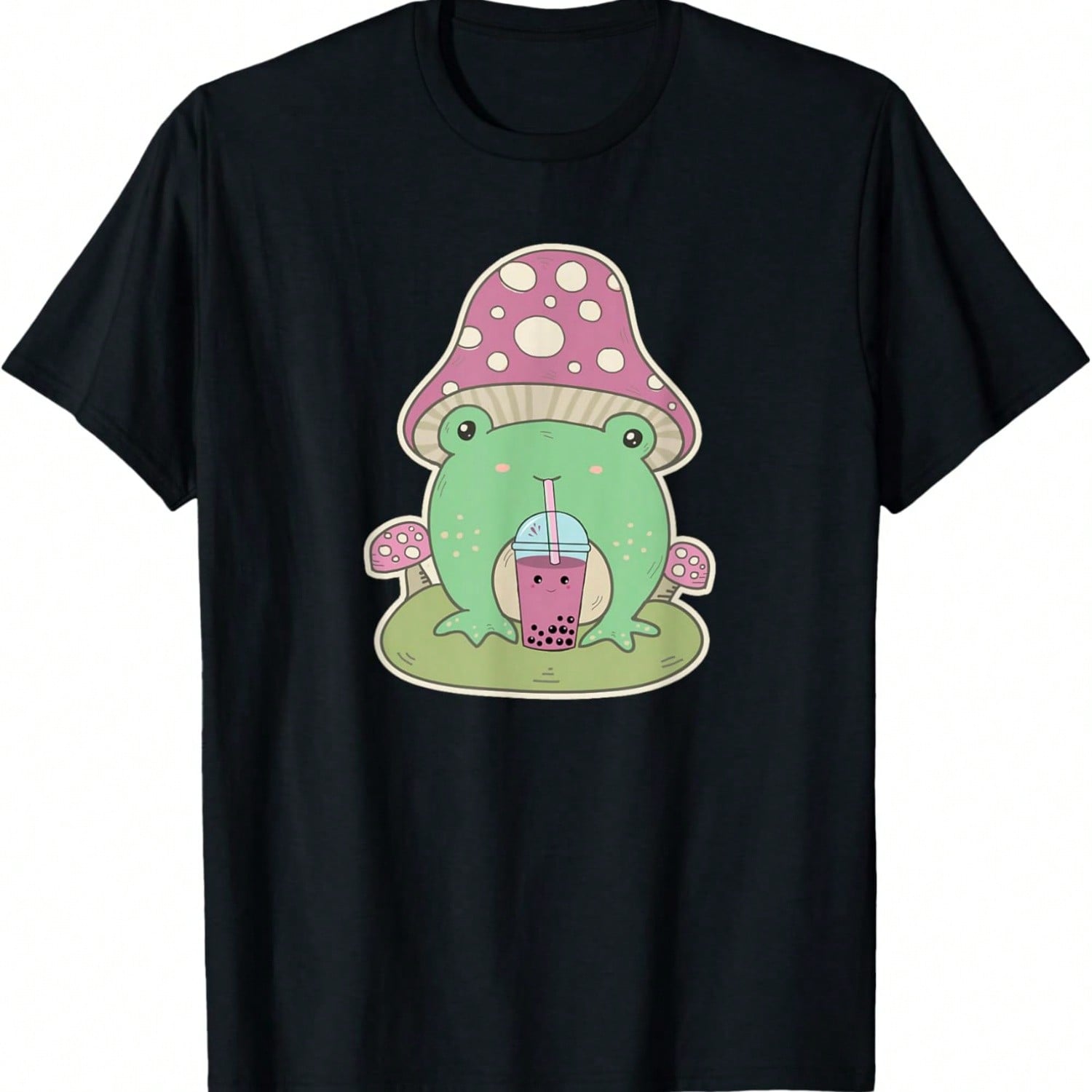 Cottagecore Mushroom Hat Frog Drinking Boba Tea Cute Froggy T-Shirt S разноцветный