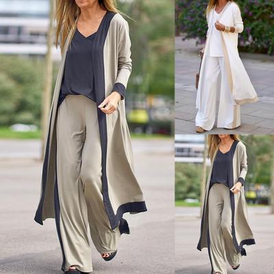 1 Set Cardigan Camisole Broek Kleurblok Wijde Pijpen Vrouwen Elegante Lange Mouw Mid Taille Outfit voor Kantoor
