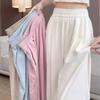 Women's Spring Summer White High-Grade Acetate Satin Pants Floor-Length Japanese Lazy Style Casual Wide-Leg Trousers
