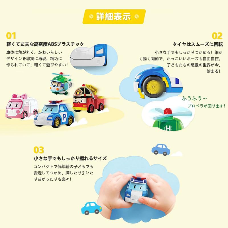 Officially Licensed Robocar Poli Robocar Poli Set and Educational Toy for Gift for Ages and or Kindergarten Entrance Gift 4-Car (Polly, Roy, Helly,