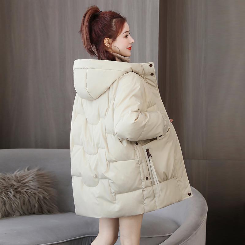 Elegant Women's Puffer Coat - Chic Solid Color, Long Sleeve, Mid-Length with Pockets | Machine Washable Polyester