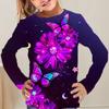 Spring and Autumn Round Neck Butterfly Pattern 3D Printed Top Fashionable Casual Long Sleeved Children's Girl T-shirts