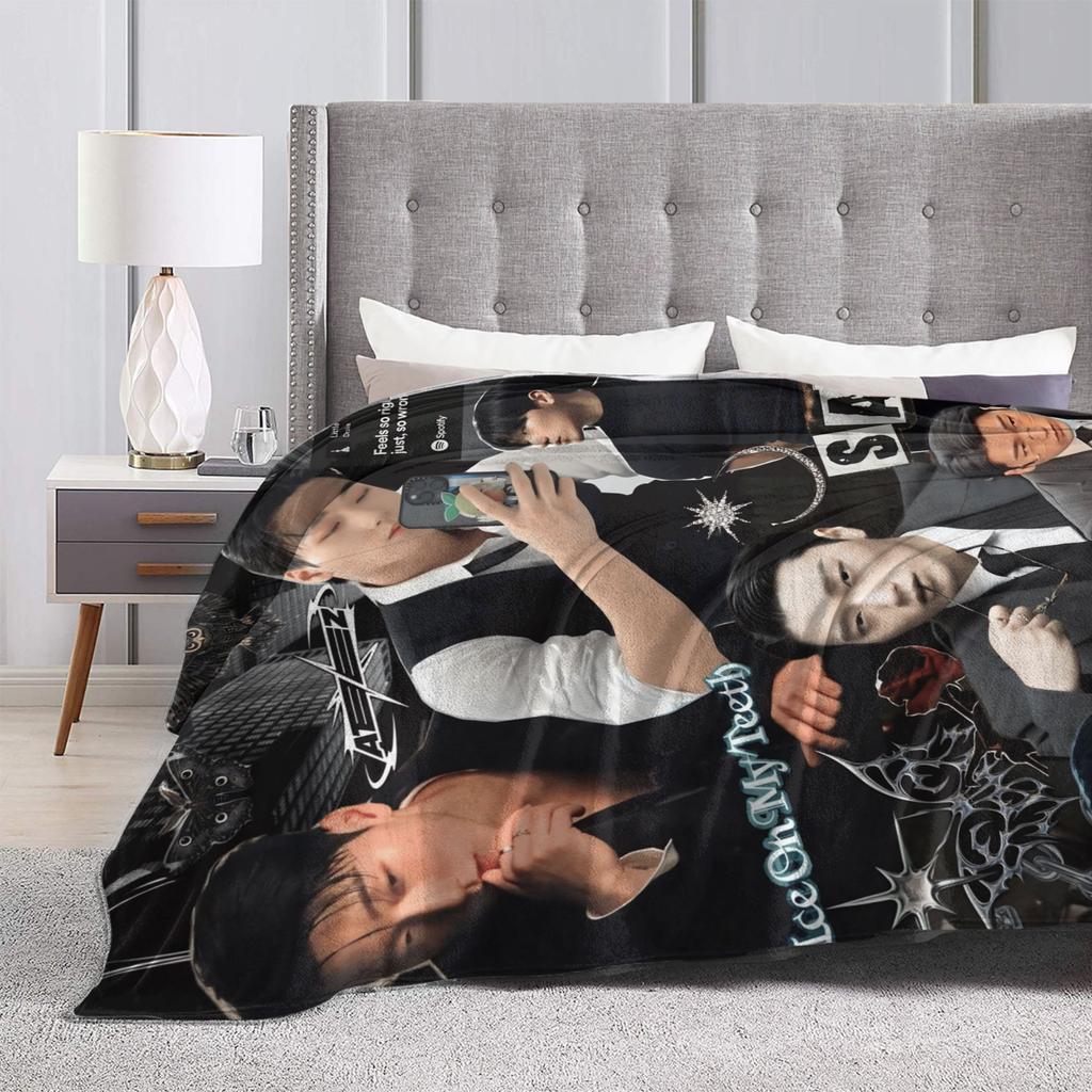 Kpop Ateez Choi San Blanket Soft Print Plush Bedding Throws For Couch Bed Airplane Travel Flannel Bedspread Bed Cover