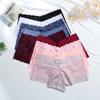 FINETOO 3Pcs Women's Sexy Lace Floral Perspective Boyshorts Solid Color Hollow Out Boxer Panties Female Breathable Transparent Lingerie