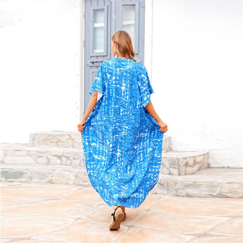 2022 Casual Bikini Cover-ups Blaue Tunika Sexy Gestreifte Vorne Offen Sommer Strand Kleid Elegante Frauen Strand Tragen Badeanzug cover Up Q1097