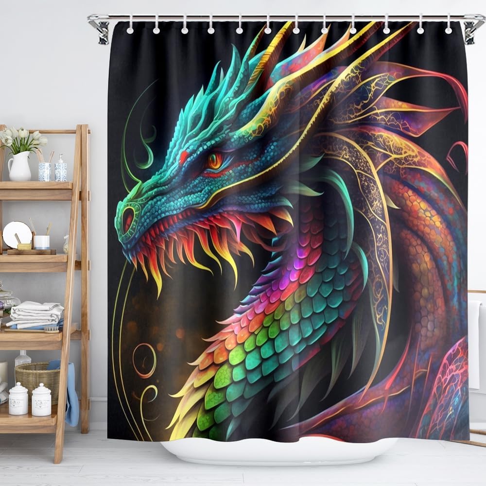 Black Shower Curtain Life Tree Sky Elephant Neon Fabric Plant Fantasy Art Bathroom Curtain For Women Bathtub Decoration