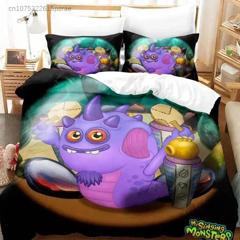 Game My Singing Monsters Bedding Set Printed Bed Set With Pillowcase Duvet Cover Soft Queen King Size Bedclothes Home Boys Adult