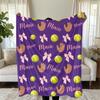 Softball and Bows Velveteen Blanket, Personalized Team Gift