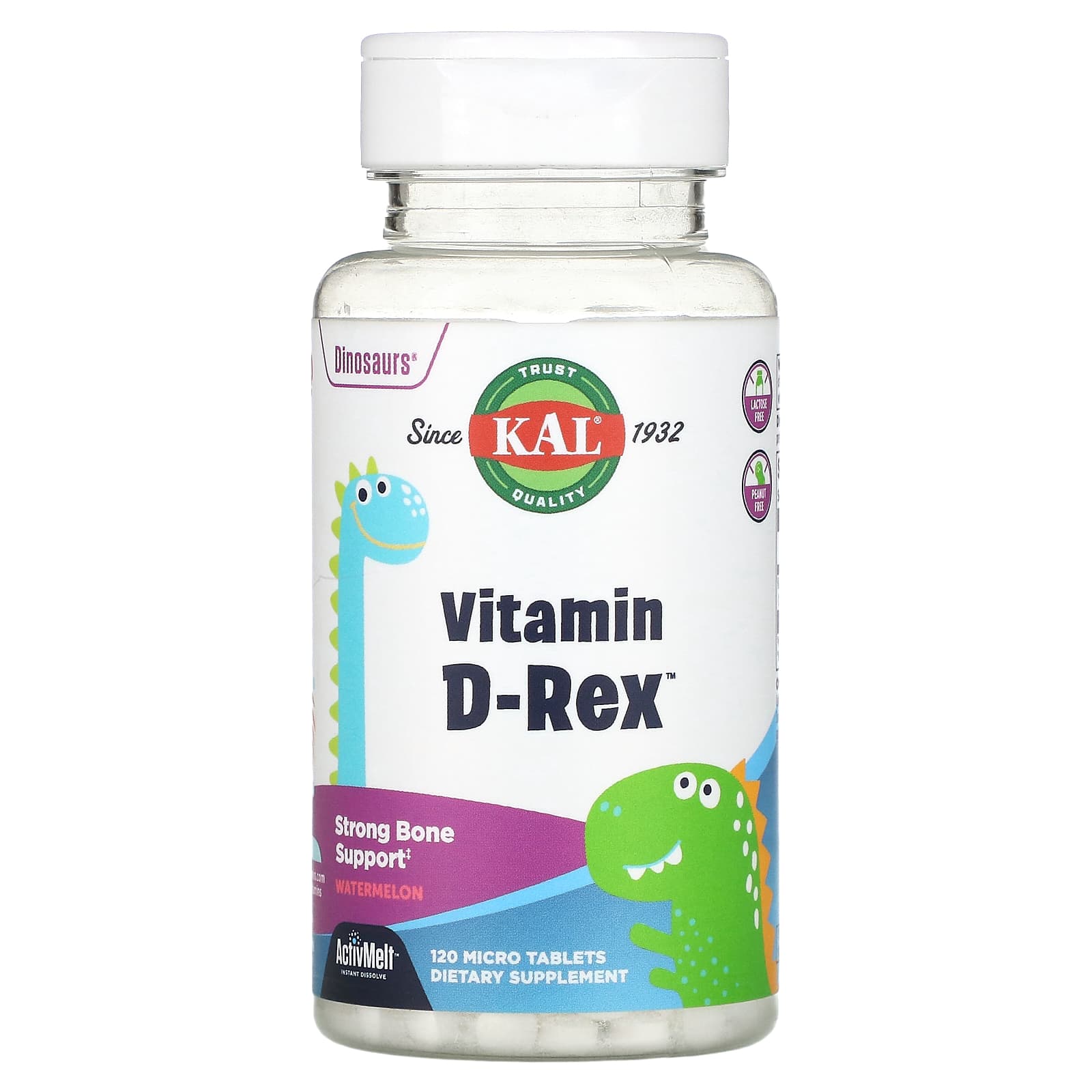 

KAL, Dinosaurs, Vitamin D-Rex, watermelon flavor, 600IU, 120 micro tablets