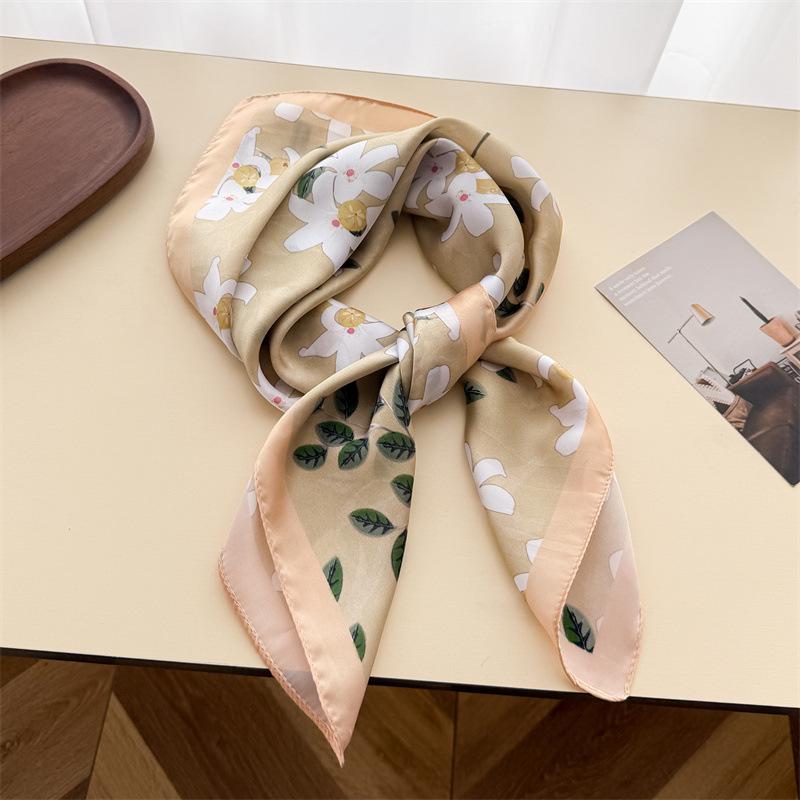 Temperament Versatile Simulation Silk Printed Silk Scarf Small Square Scarf Premium Shawl Sunscreen Neck Scarf Headscarf Female