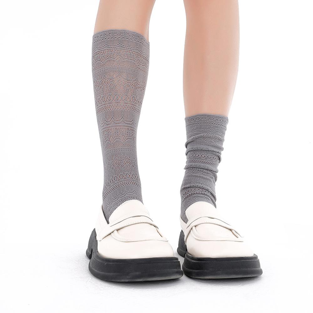 

Stacked socks, mid-calf socks, white lace calf socks, women s summer Lolita stockings lolitajk Stockings4030 One-size-fits-all, simple світло-сірий колір