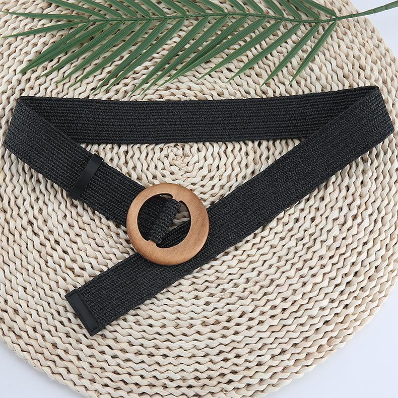 

Slimming Belt Elegant Circular Wood Buckle Belt For Women Dress Decoration чорний