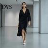 Women Midi Dresses Summer Deep V-Neck Dress, Ruffle Slim Waist Long Comfortable Dress Sleeves Solid Color Wrap for Daily Wear Party Breathable