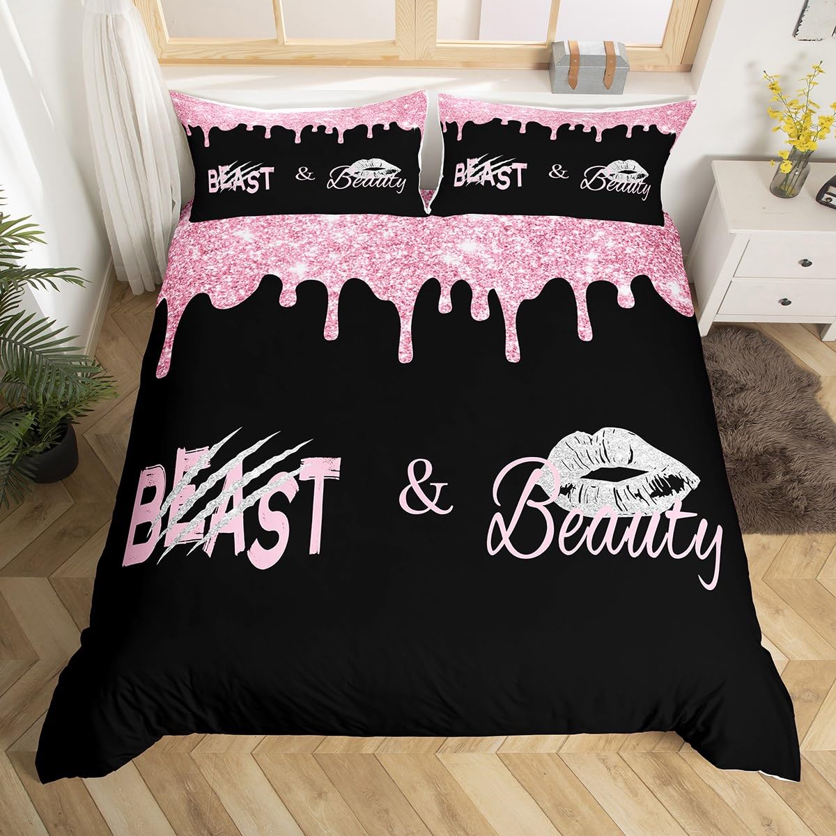 

Comforter Romantic Valentines Day Her King And His Queen Bedding Setglitter Print Bed Set Lovers Mr And Mrs Comforter Comforter (quilt)-EU Single(135*200cm)3pcs