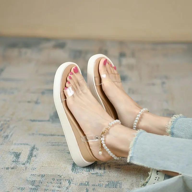 Fashion Pearl Platform Low Price Woman Shoes on Offer 2025 Trend Sandals for Women Anti Slip Hot Korea Luxury Summer Sale Offers Shoe