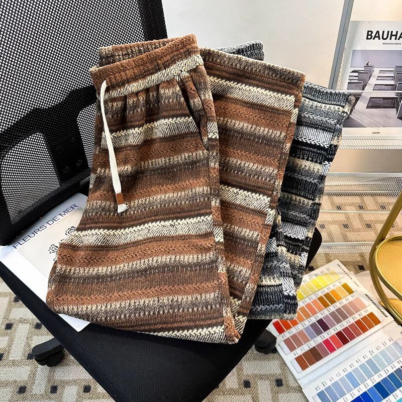 Women s Retro Wool Plaid High Waist Wide Leg Trousers with Velvet Lining 3XL