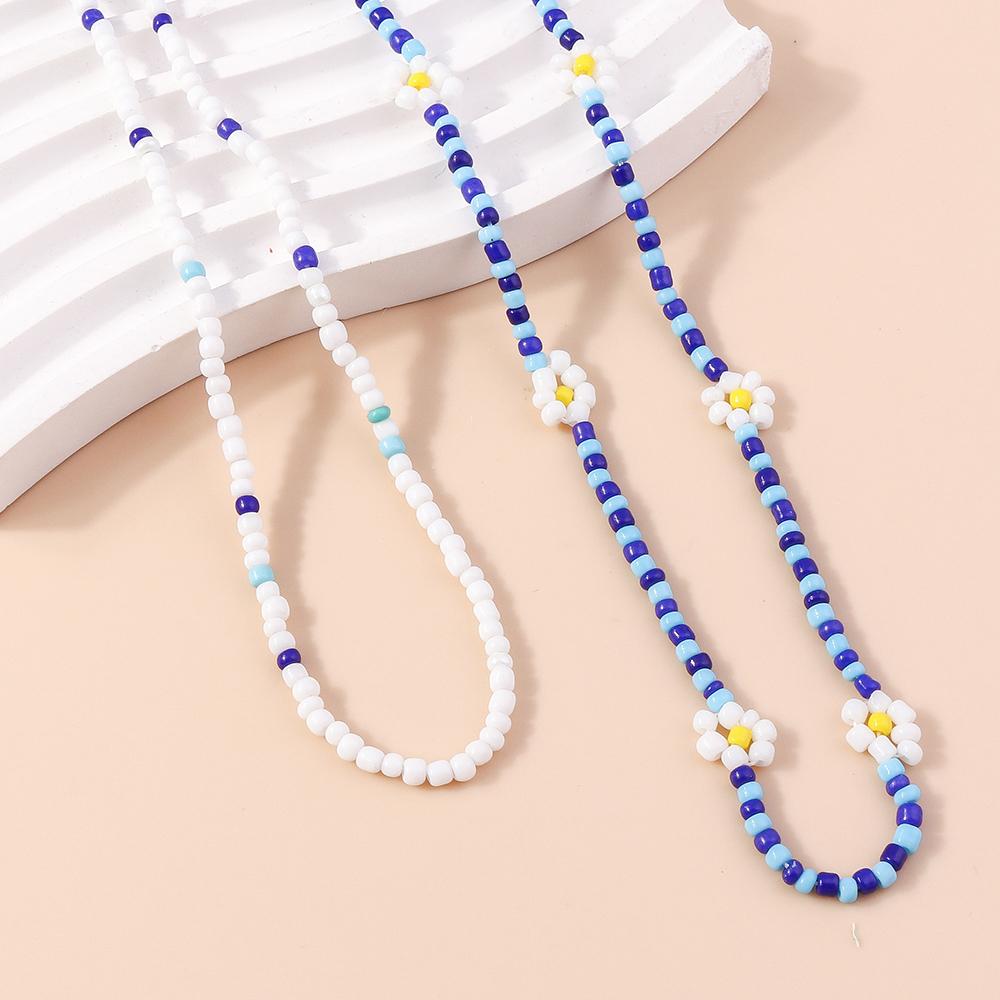 2pcs/Set Summer Beach Bohemia Colorful Beads Necklace for Women Girls Flower Pearl Necklaces Handmade Holiday Jewelry Gifts