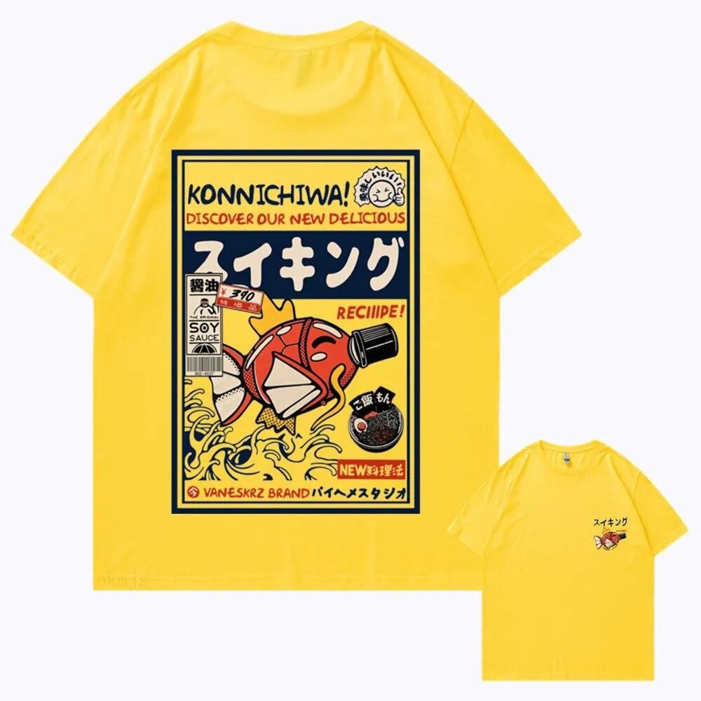 

Вулична футболка в стилі хіп-хоп Harajuku Japanese Kanji Fun Fish Модна повсякденна футболка Літня футболка унісекс з коротким рукавом у гарячих продажах 3XL