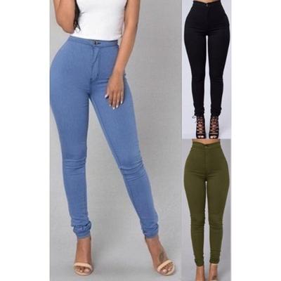 Hohe Taille Stretch dünne Jeans Frauen Plus Größe feste Bleistifthosen Röhrenjeans