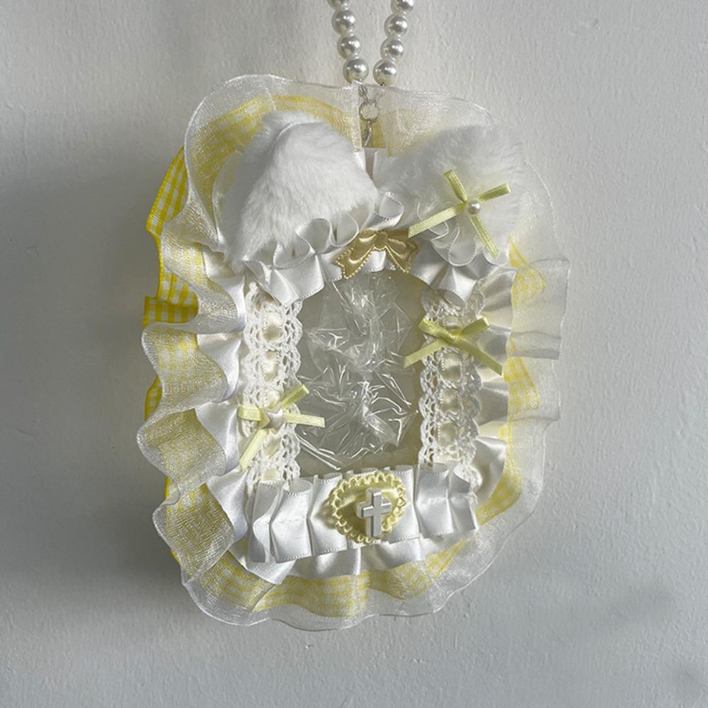Süßer DIY Plüsch-Kartenhalter mit Schleife Anime Spitze Fotokartenhülle Lolita Idol Ausstellungs-Fotoschutzhülle Karte