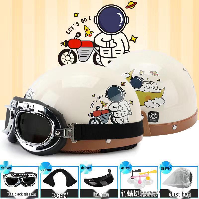 Trendy Street-Style Half Helmet with Eye Protection for Young Riders