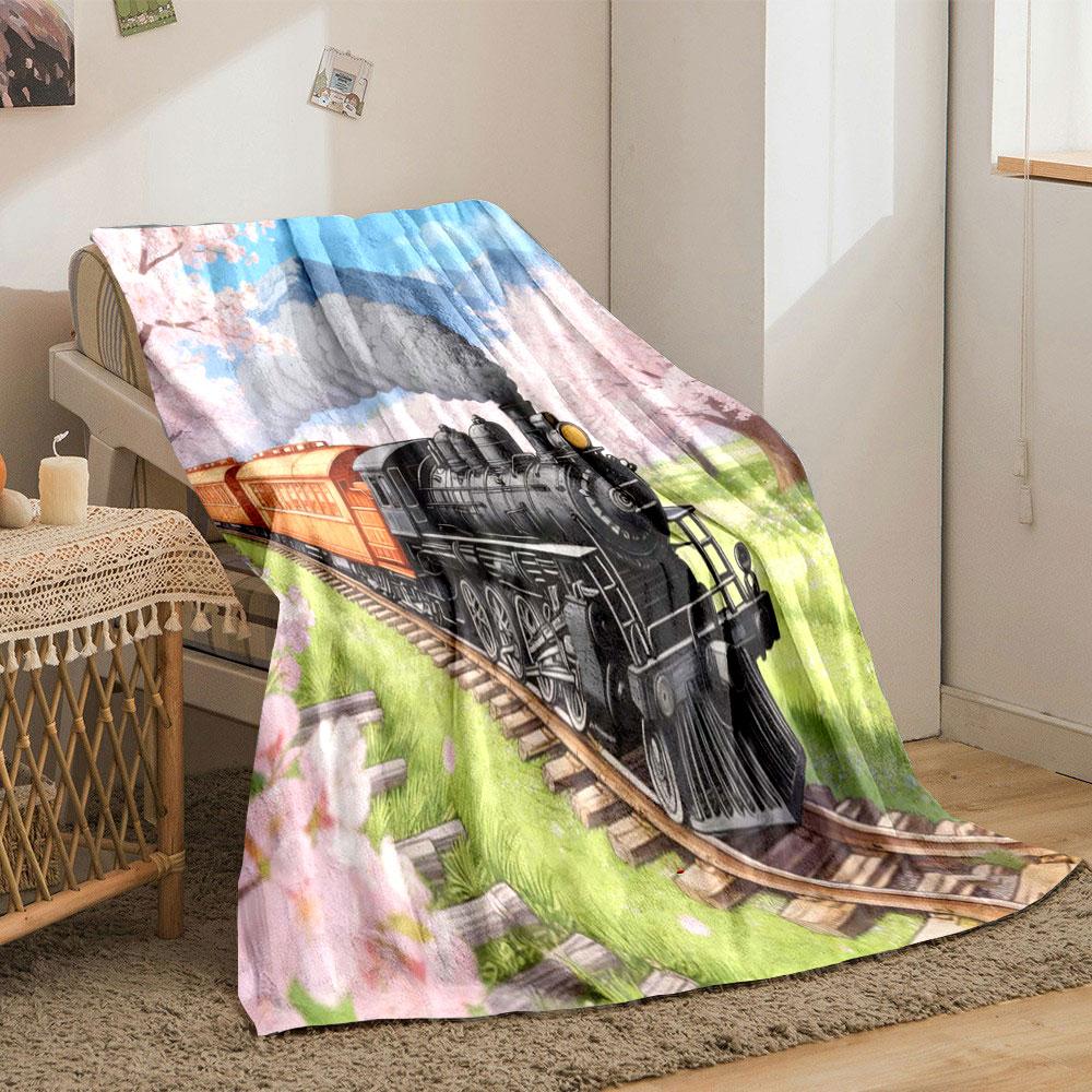 Multi Size Retro Steam Locomotive Print Blanket Home Travel Camping for Adults and Kids Luxury Gifts  Picnic Blanket