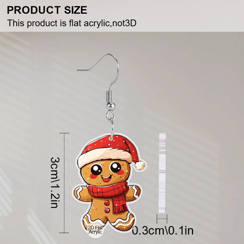 2D Flat Acrylic Cute Christmas Gingerbread Man Dangle Hook Earrings Jewelry Gifts for Women Holiday Party Decorations Charms