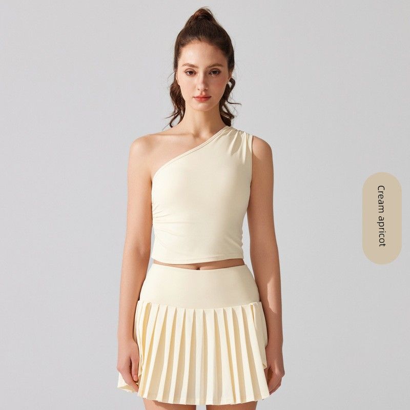 

Export Cross-Border Nude Feel off-the-Shoulder Yoga Clothes Peplum Top Sports Intimates Beauty Back Vest Sleeveless Bra Workout Clothes Cream apricot XL