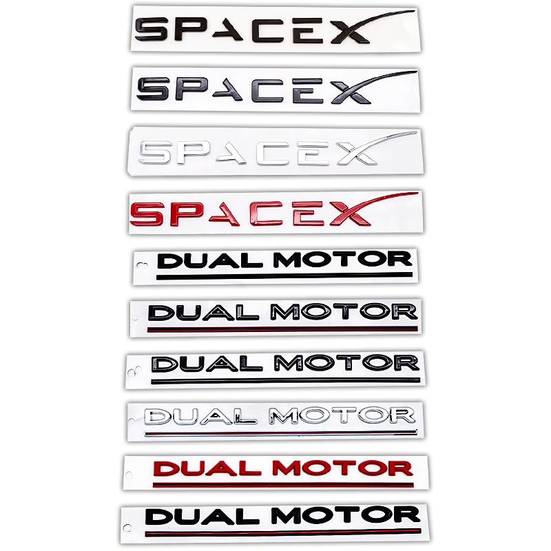 ABS SpaceX Dual Motor Sticker Fender Side Decal For Tesla Model Y S 3 X Letters Space Logo Rear Emblem Badge Trunk Accessories