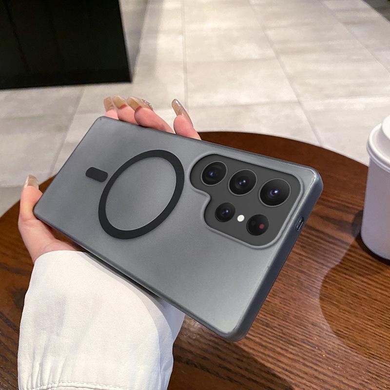 

Подходит для Samsung S25Ultra Чехол для телефона с большим отверстием Ice Mist Магнитный S24Plus Матовый Полупрозрачный A55/A54 S25 чёрный