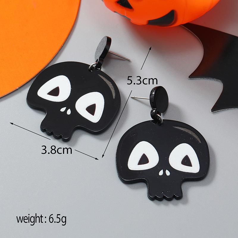 Halloween Earrings: Spider, Pumpkin, Skull & Ghost Acrylic Double-Sided Ear Hooks for Women