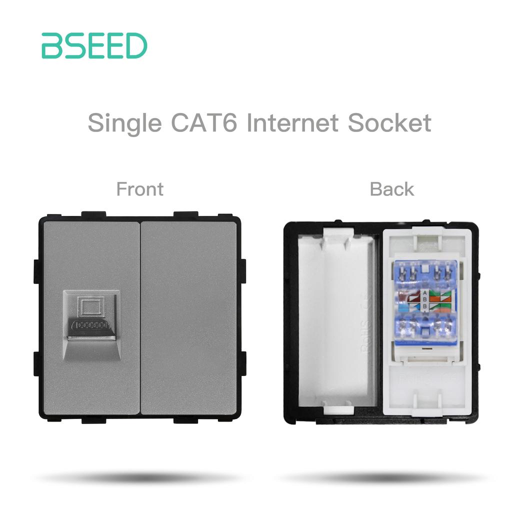 BSEED Mechanical Button Switches TV ST RJ45 Internet CAT5/6 Sockets EU French USB-C Wall Power Socket Glass Frames DIY Parts