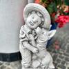 Concrete Sculpture of a Boy with a Dog Gray Garden Figure