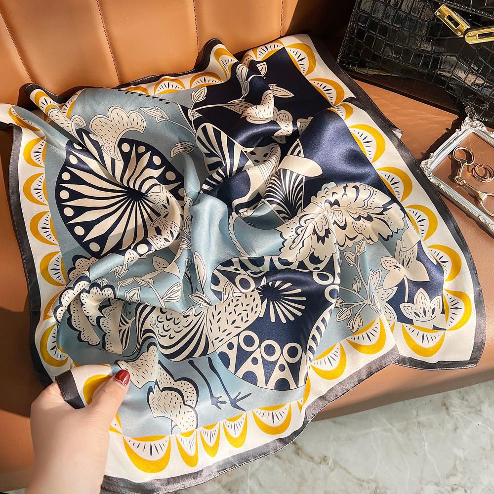 New Elegant Peony Printed Silk Square Scarf 100% Mulberry Silk Plain Crepe Satin Silk Scarf Breathable Sunscreen Scarf 68cm