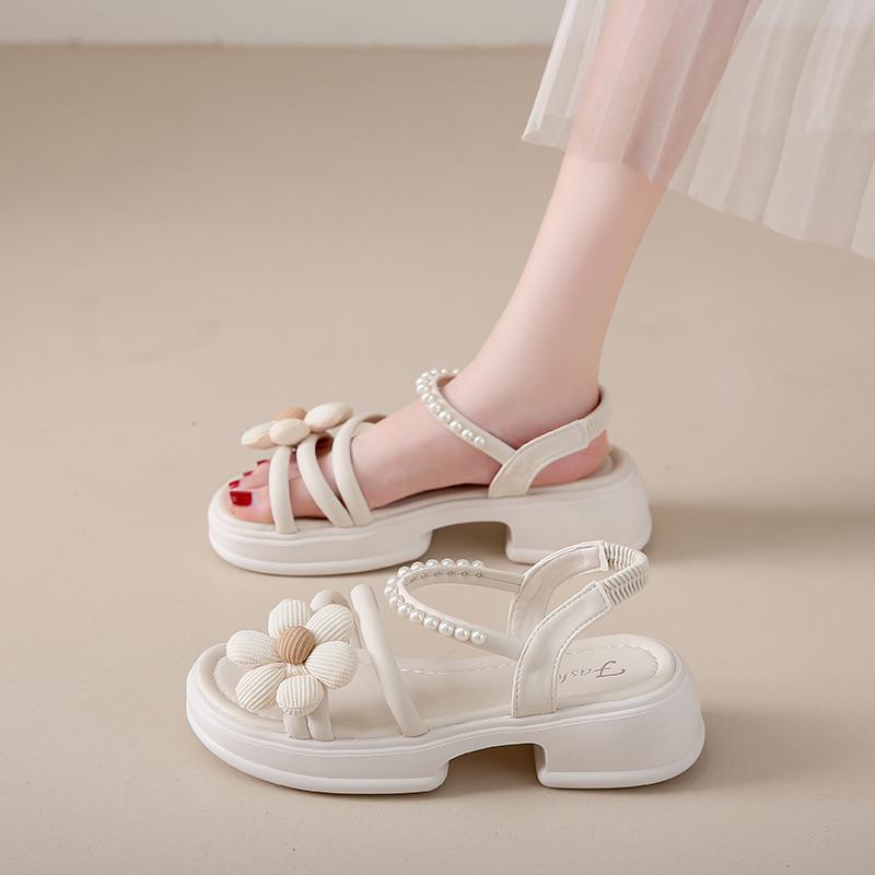 

CRLAYDK Sandals for Women Flower Shoes Comfortable Dressy Ladies Open Toe Slides Leather Beach Elastic Brand Casual Slippers 35