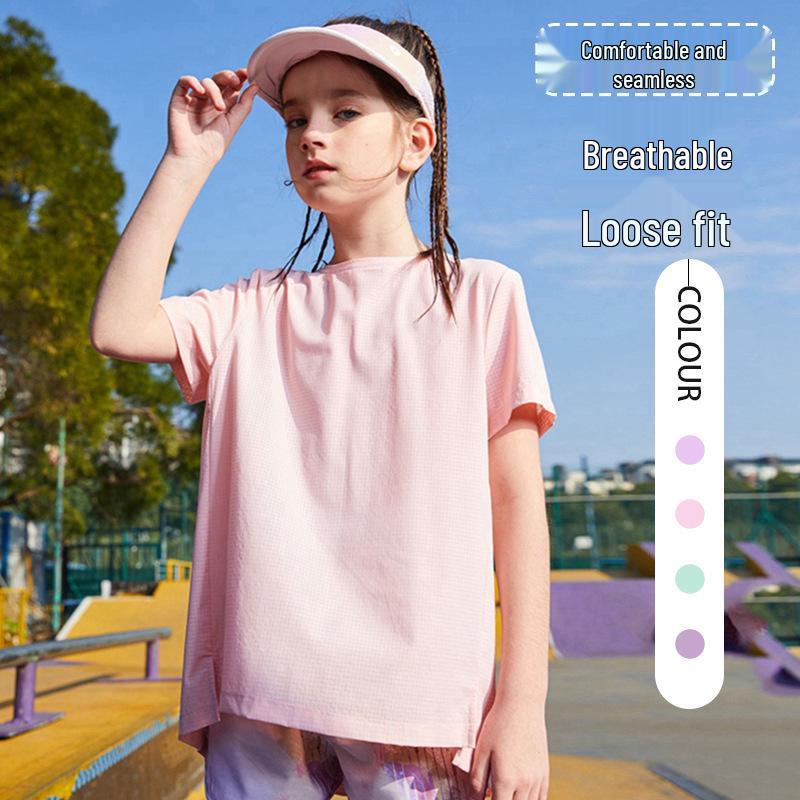 Girls' Quick-Dry Lightweight Summer Sports T-Shirt - Breathable Short-Sleeve Yoga Wear