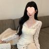 V-Neck Lace Hollow-Out Women's Spring/Autumn Top: Chic & Versatile Base Layer 