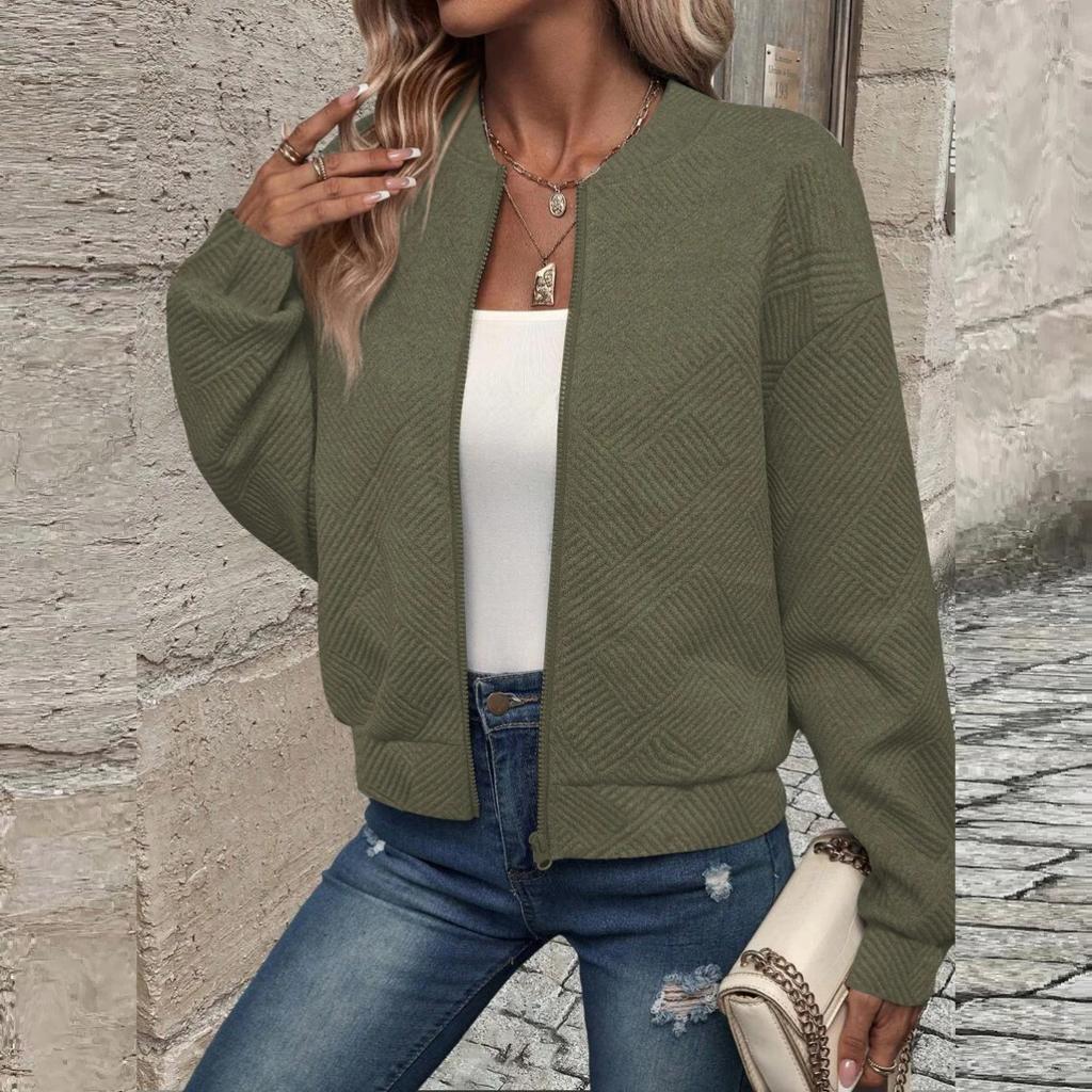 Women's Autumn and Winter New Solid Color Simple and Exquisite Zipper Jacket Baseball Collar Casual Jacket 5XL