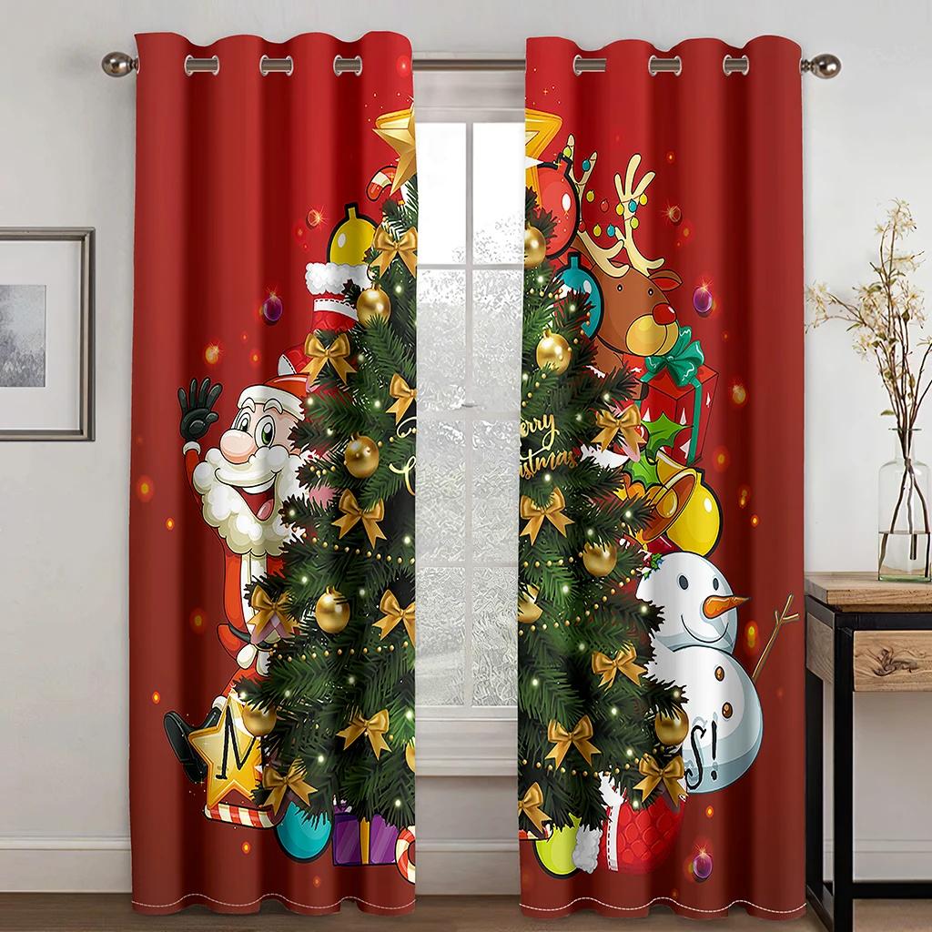 Christmas Pattern Thick Blackout Curtain Printed Partition Kitchen Door Decorative Cartoon High Shading Drapes Cafe Restaurant
