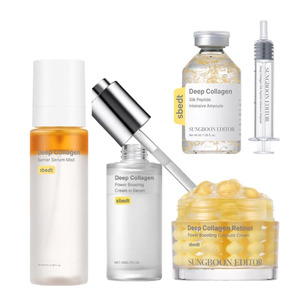 

Korean Sbect Skin Care Set - Deep Collagen Silk Peptide Ampoule, Serum, Mist, Retinol Capsule Cream, PDRN Ampoule, Brighten