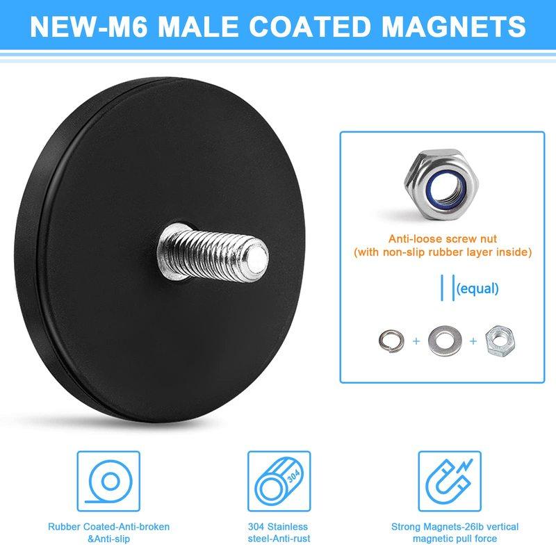 Magneti di Montaggio Magnete al Neodimio C43 Rivestiti in Gomma Magnete a Borchia Nera Superficie Verniciata con Bulloni Dadi per Illuminazione Telecamera Attrezzi