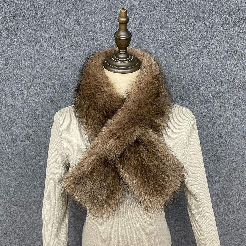 Soft Plush Cross Collar Scarf Pull Through Winter Fur Collar Plush Neck Scarf Cold Weather Wear
