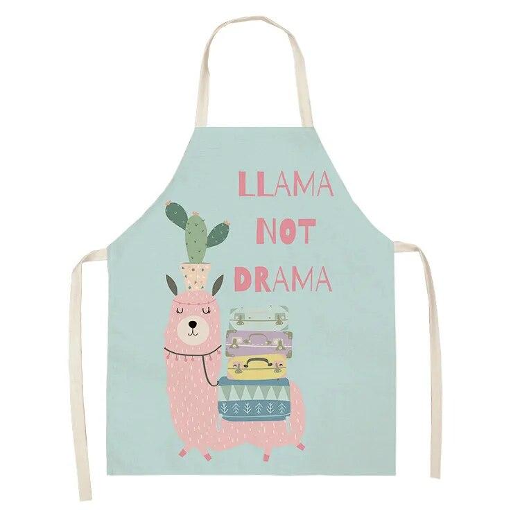 Avental de algodão e linho da série Cute Alpaca Avental de cozinha Babador para cozinhar e assar em casa Ferramenta de limpeza e antiincrustante