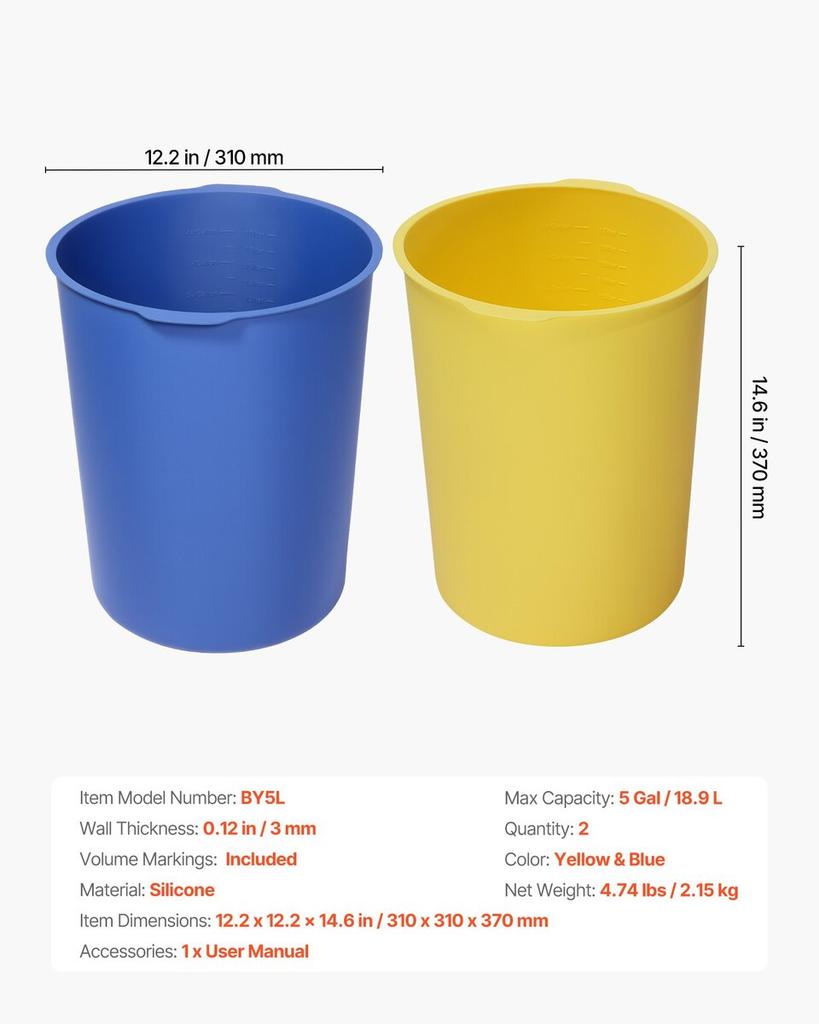 2 Pcs 18.9L Bucket Liner for Concrete Mix, Reusable Silicone Mortar Bucket Liner for Thinset Paint Concrete Epoxy Mixing, Heavy-duty Grout Mixer