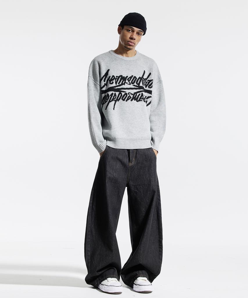 CREAM SODA LAB Big Graphic Jacquard Knit Sweatshirt Gray