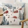 Vintage Ski Resort Pillow Cover Winter Mountain Chalet Print Cozy Skiing Lodge Cushion Case For Sofa Bed Couch Home Decor
