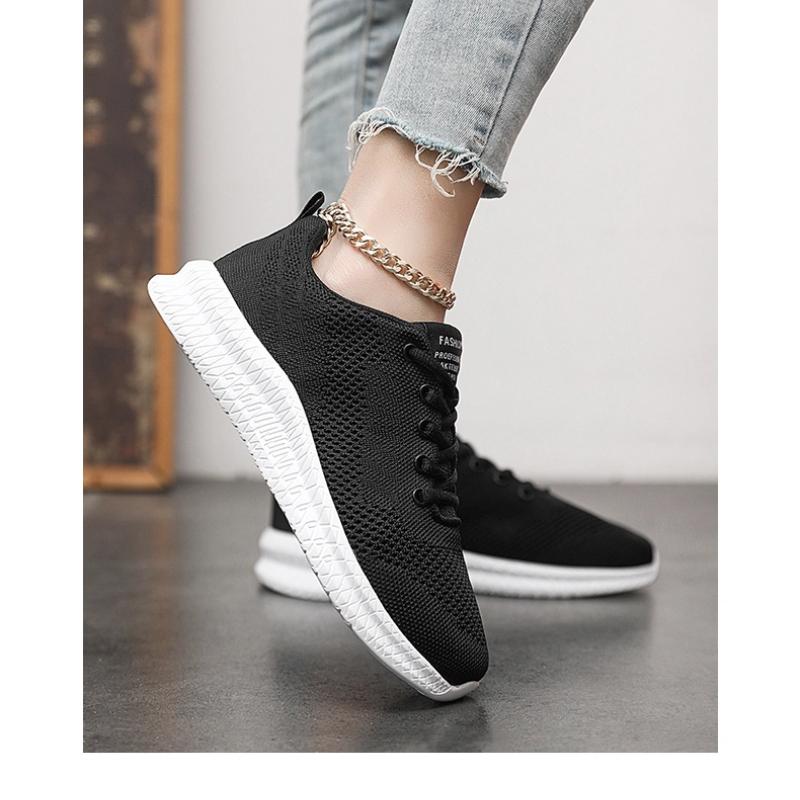 Black New Women Shoes Mesh Sneakers Men's Deodorant Breathable Lightweight Soft Sole Flying Woven Summer Running Shoes